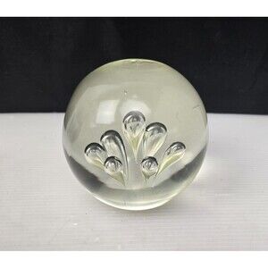 Clear  Art Glass Round Blown Sphere Controlled Bubbles Large Heavy 4" Vintage